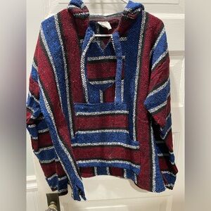 Striped Baja Hoodie in Red and Blue, Medium